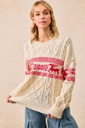 Christmas Fair Isle Cable Knit Sweater in Red