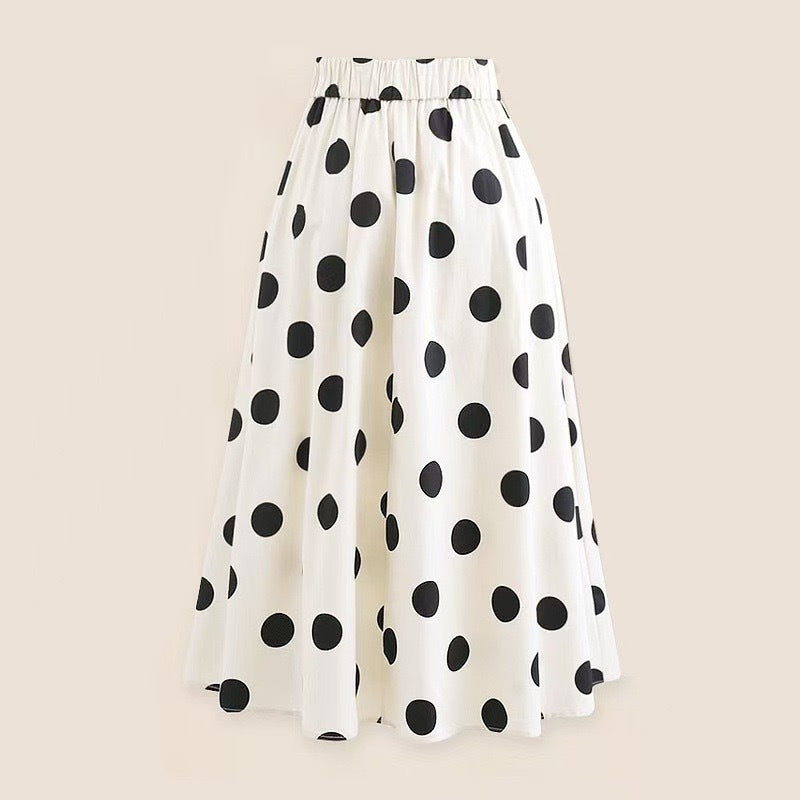 Women's Retro Polka Dot Sleeveless A-Line Midi Swimwear Skirt Suit