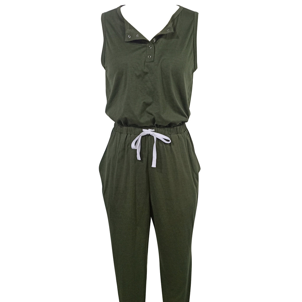 Women's Button Front Tank and Drawstring Pocket Pants Set - Image 3