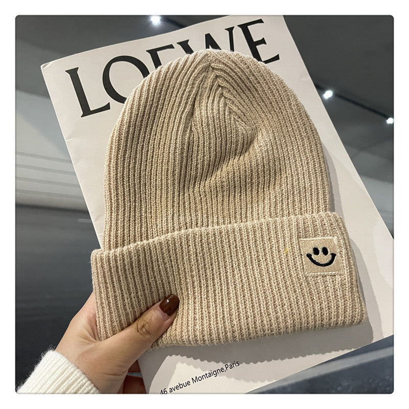 Women’s Knitted Smiley Face Beanie - Warm Winter Cuffed Hat - Image 4