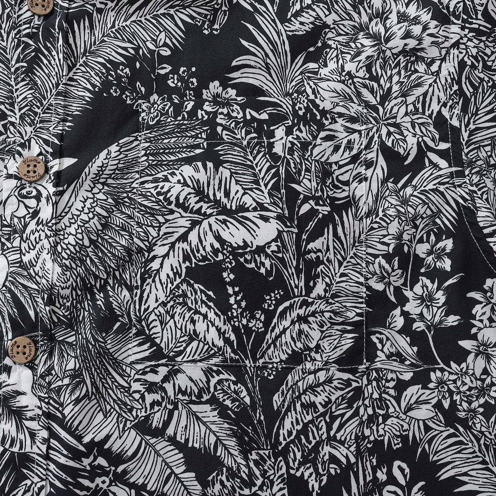 Men's Hawaiian Shirt Black Parrot In The Jungle 100% Cotton Button Down By Amy