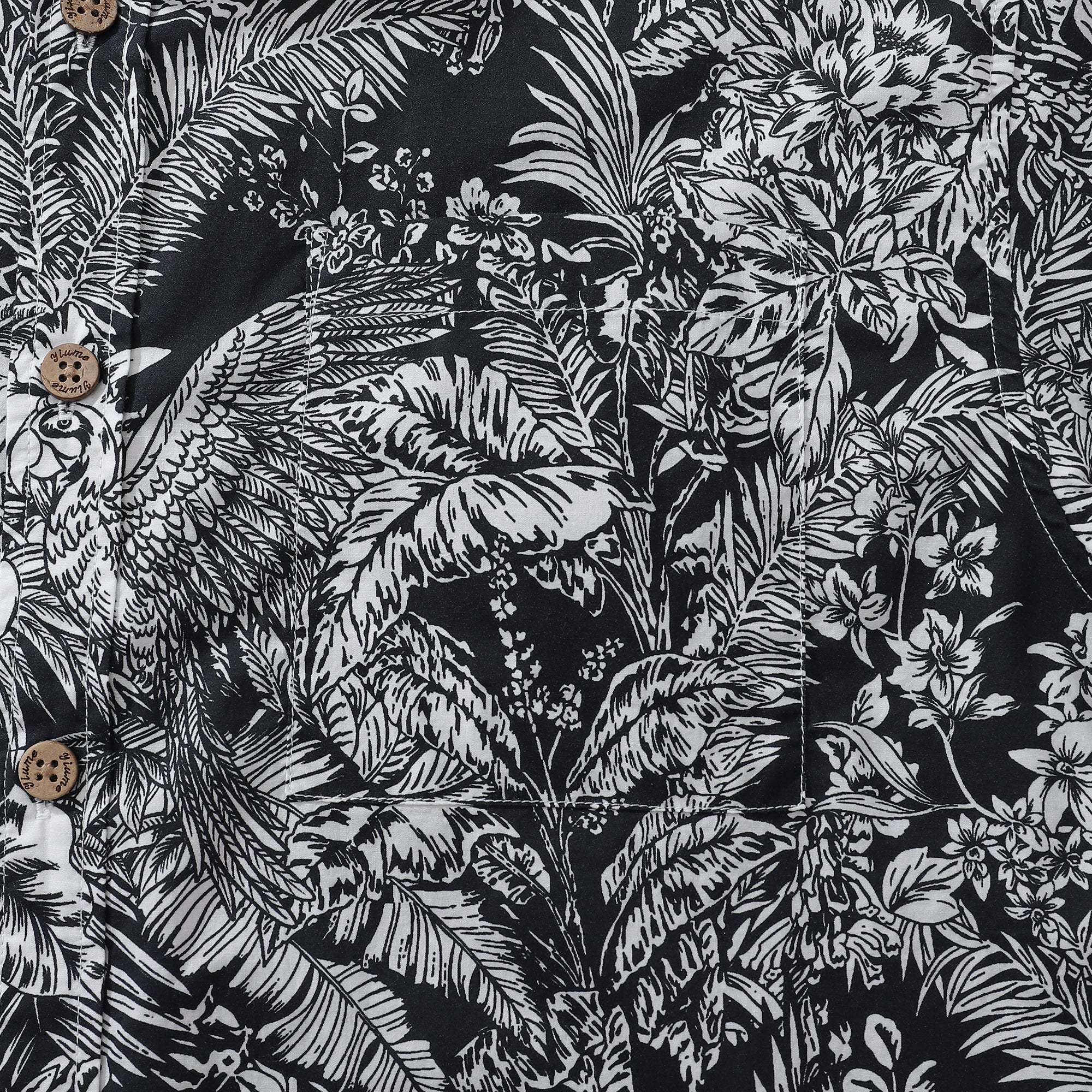 Men's Hawaiian Shirt Black Parrot In The Jungle 100% Cotton Button Down By Amy