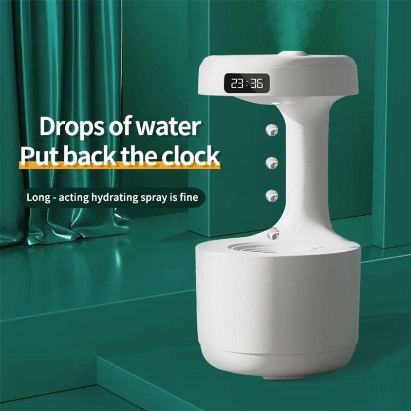 Anti-Gravity Water Drop Humidifier with LED Clock & Aroma Diffuser