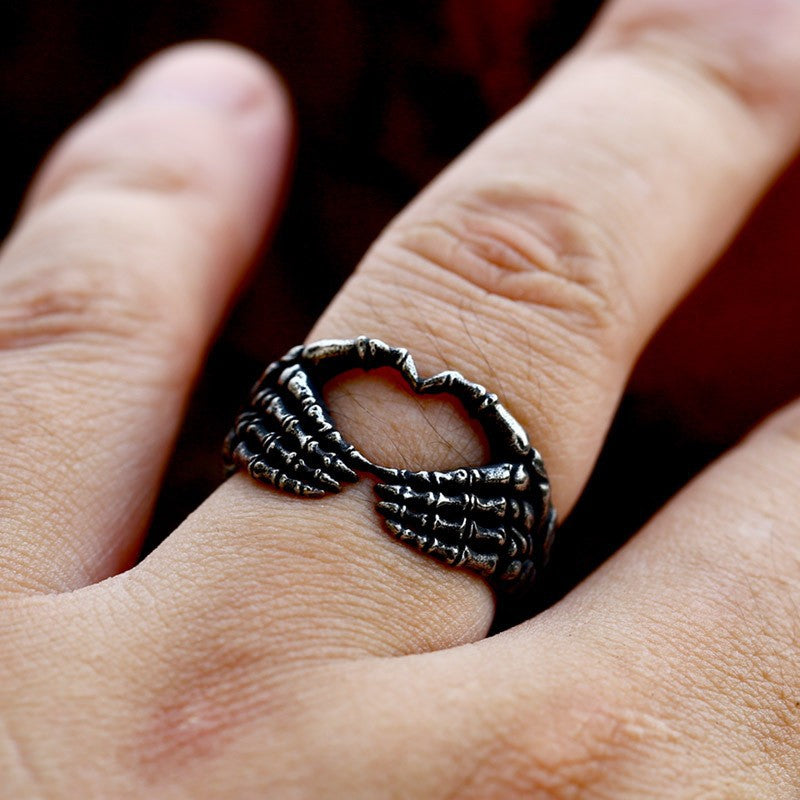 Stainless Steel Skull Hand Bone Heart Ring