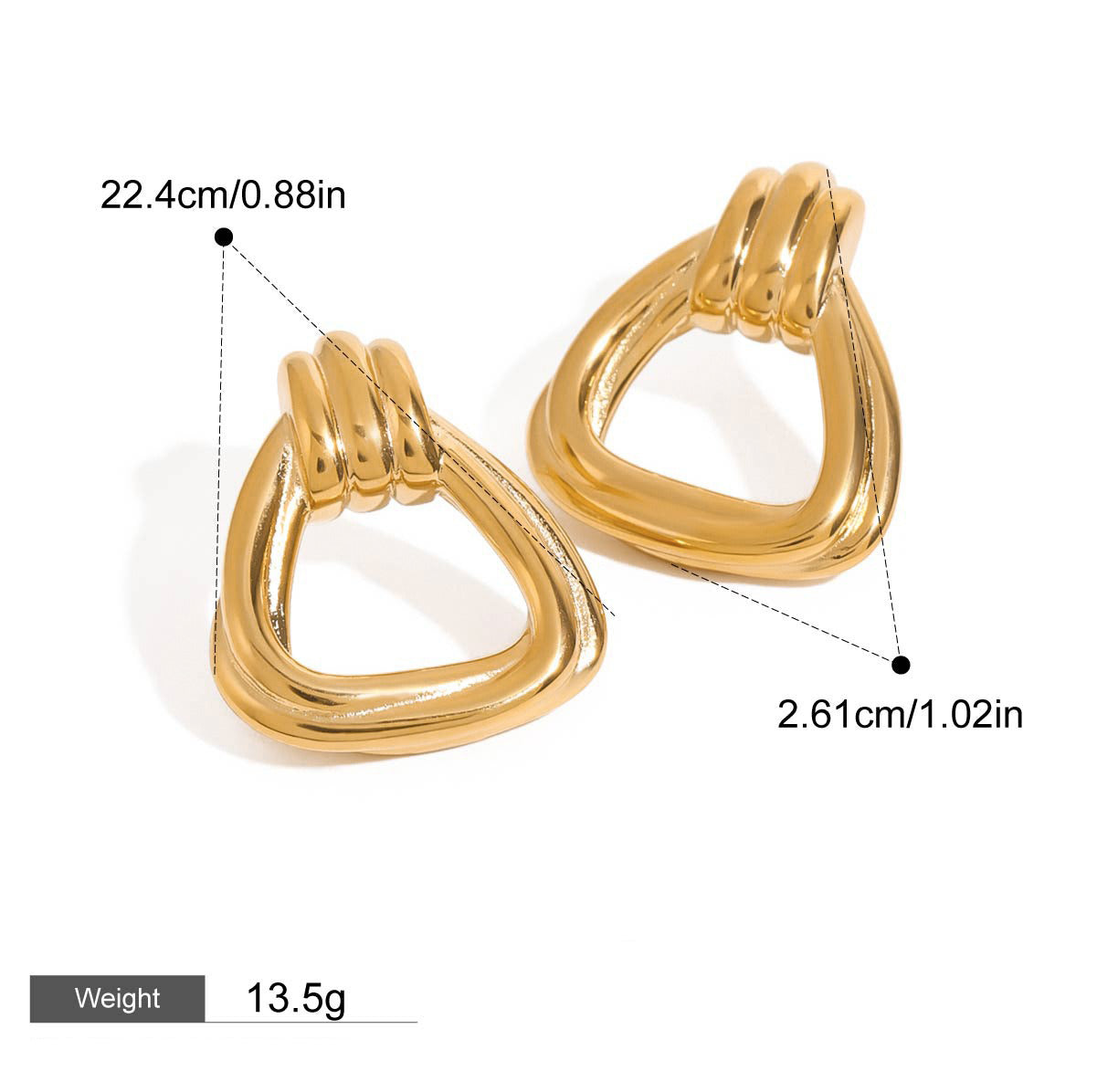 18K Gold Geometric Triangle Hollow Statement Earrings