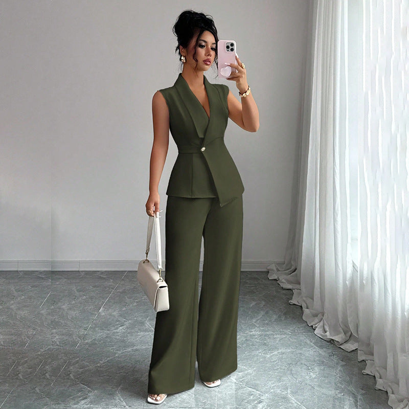 Womens Sleeveless Blazer and Straight Leg Pants Two Piece Set - Image 3