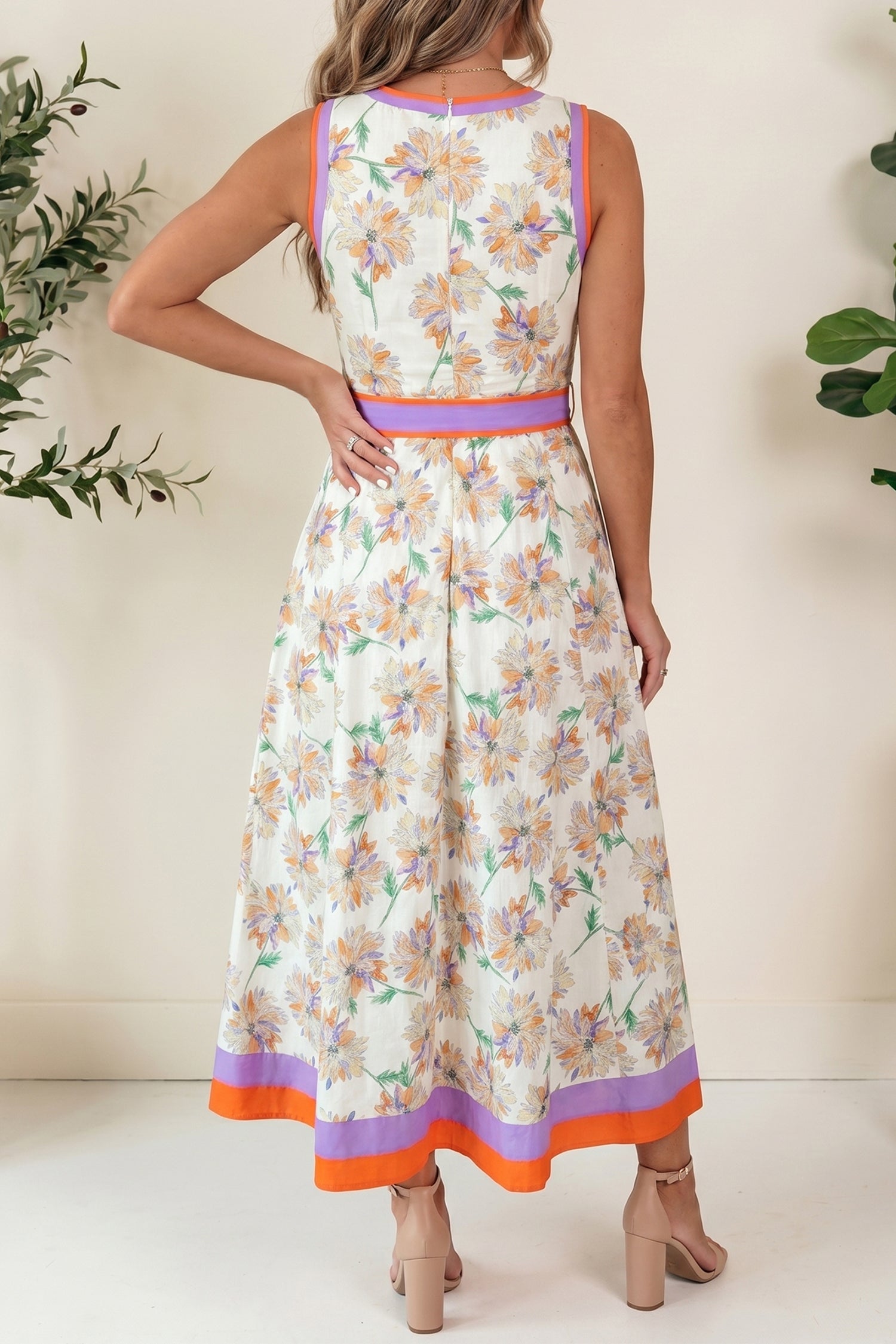 Daphne Belted Sleeveless Floral Maxi Dress - Casual Summer Resort
