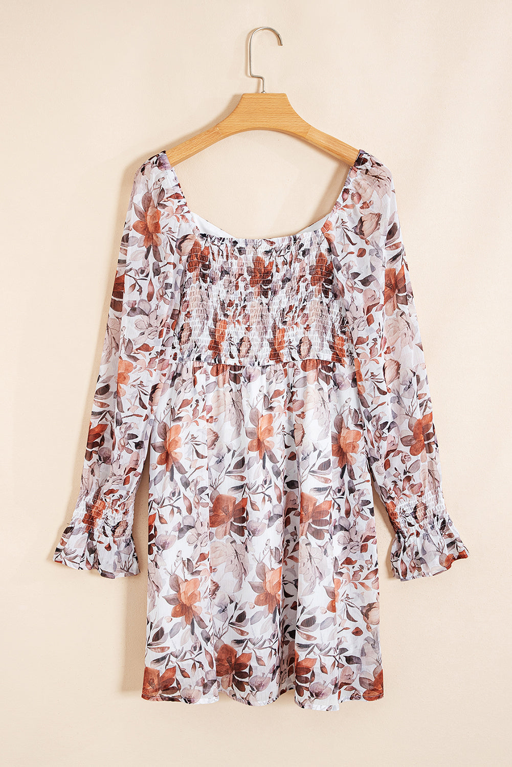 Floral Sweetheart Neck Long Sleeve Mini Dress