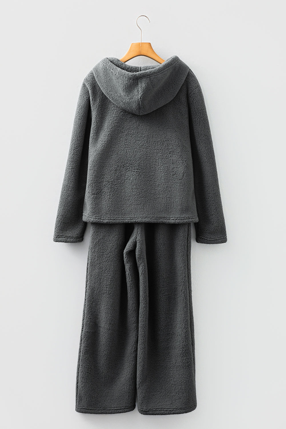 Women's Fuzzy Drawstring Hoodie and Pants Lounge Set in Charcoal