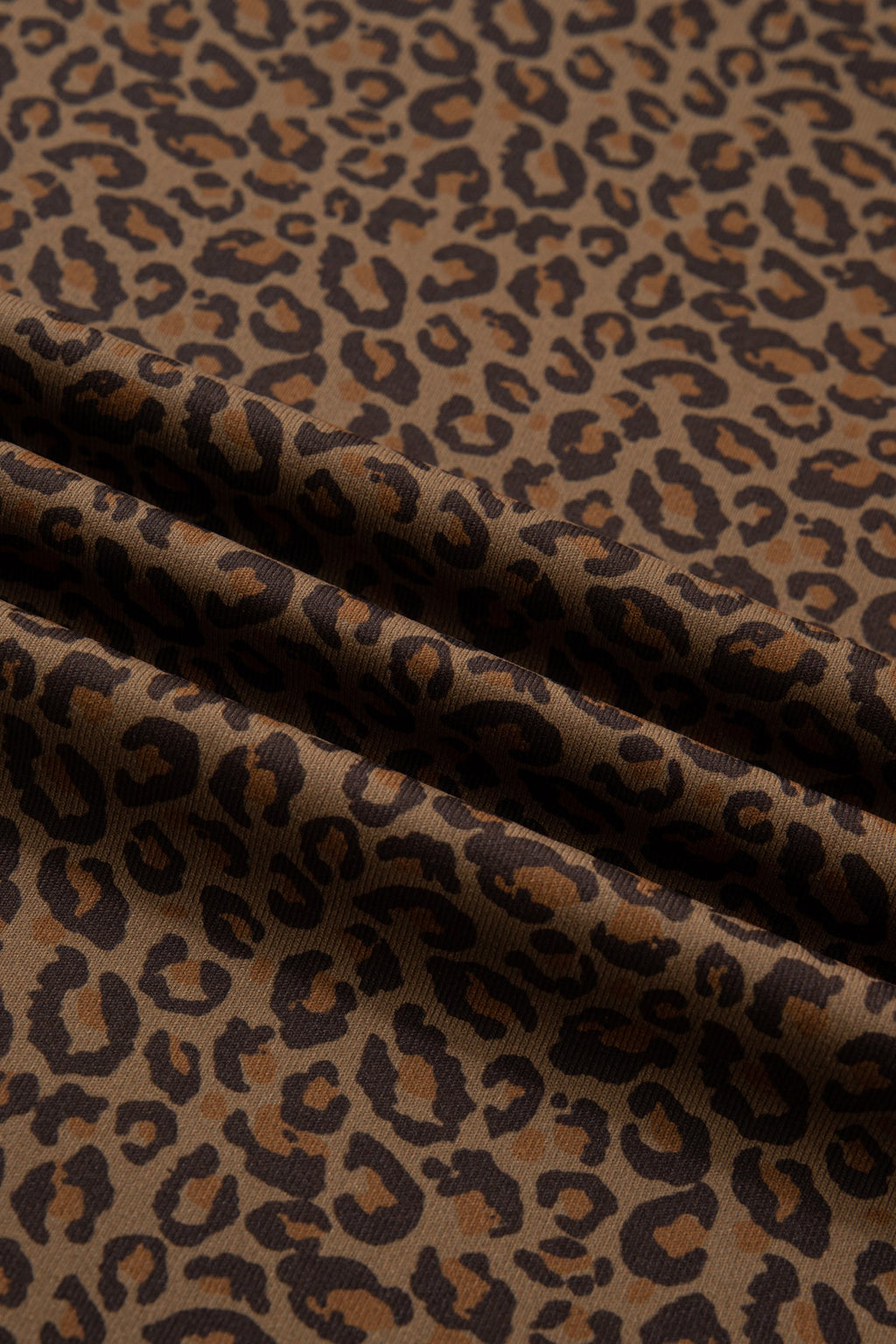 Leopard Print Short Sleeve Tee with Ribbed Trim in Brown Black