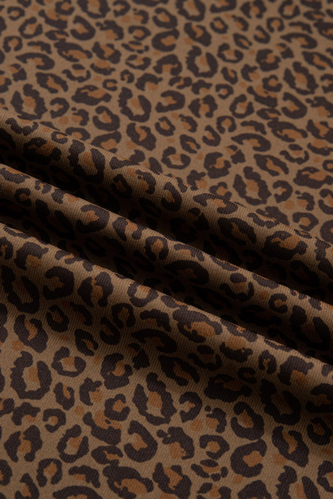 Leopard Print Short Sleeve Tee with Ribbed Trim in Brown Black