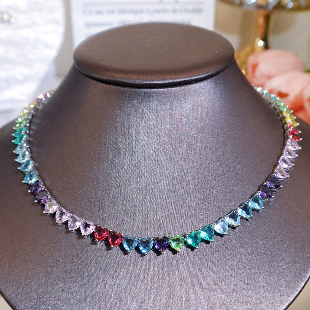 Fashionable Color Jewelry Heart Tennis Necklace For Women