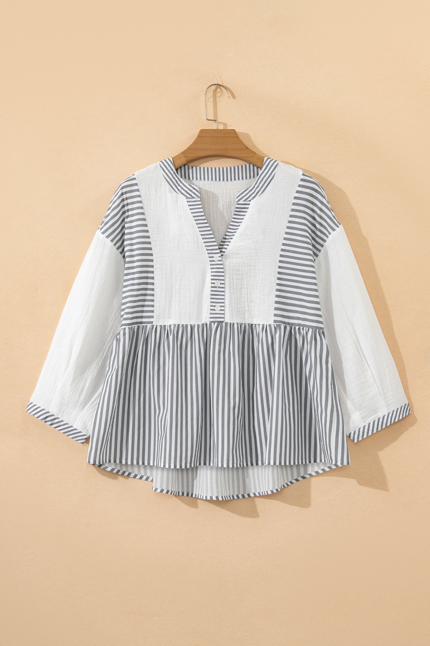 Zahra Striped Cotton Babydoll Blouse with Bracelet Sleeves