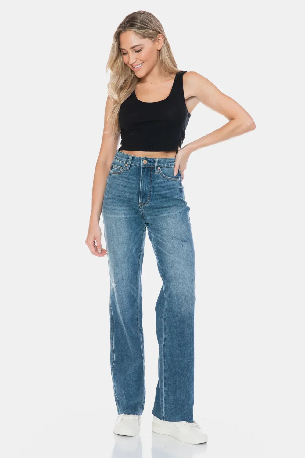 Judy Blue Tummy Control Straight Jeans Raw Hem
