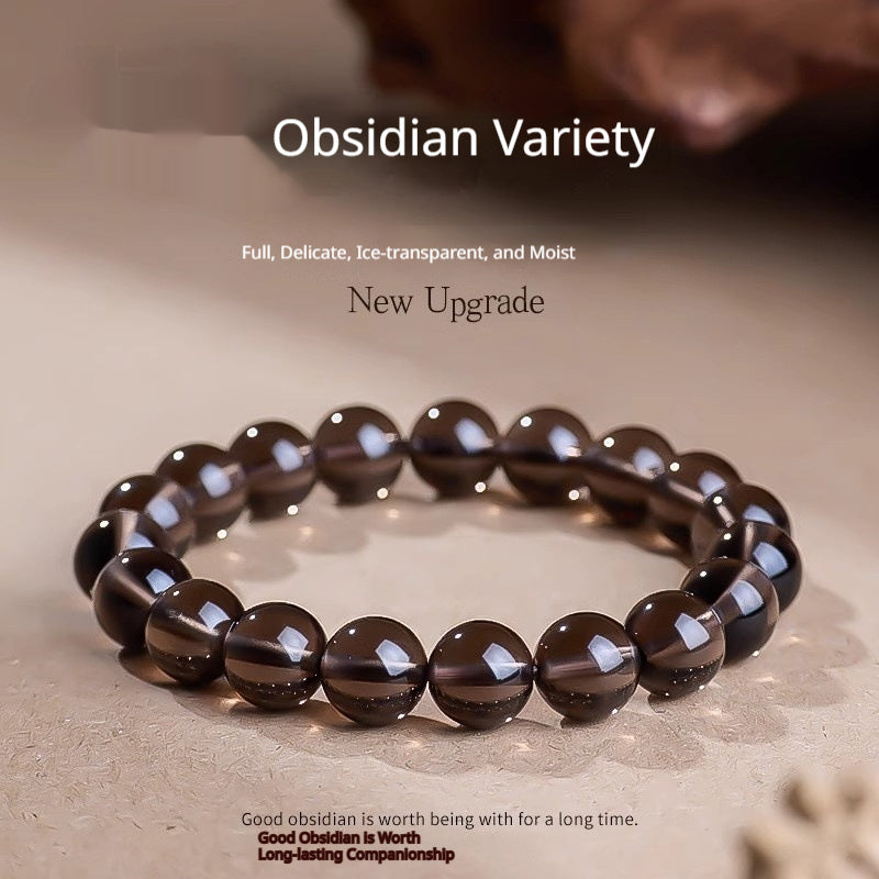 Natural Obsidian Stone Beaded Bracelet Unisex Polished Loop