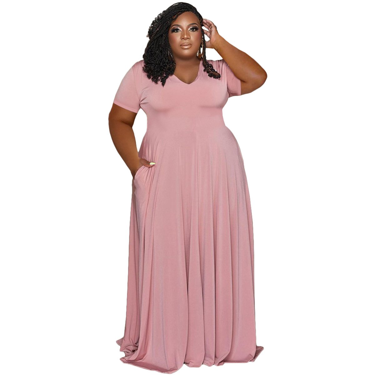 Plus Size Women's Casual V-neck Solid Color Top