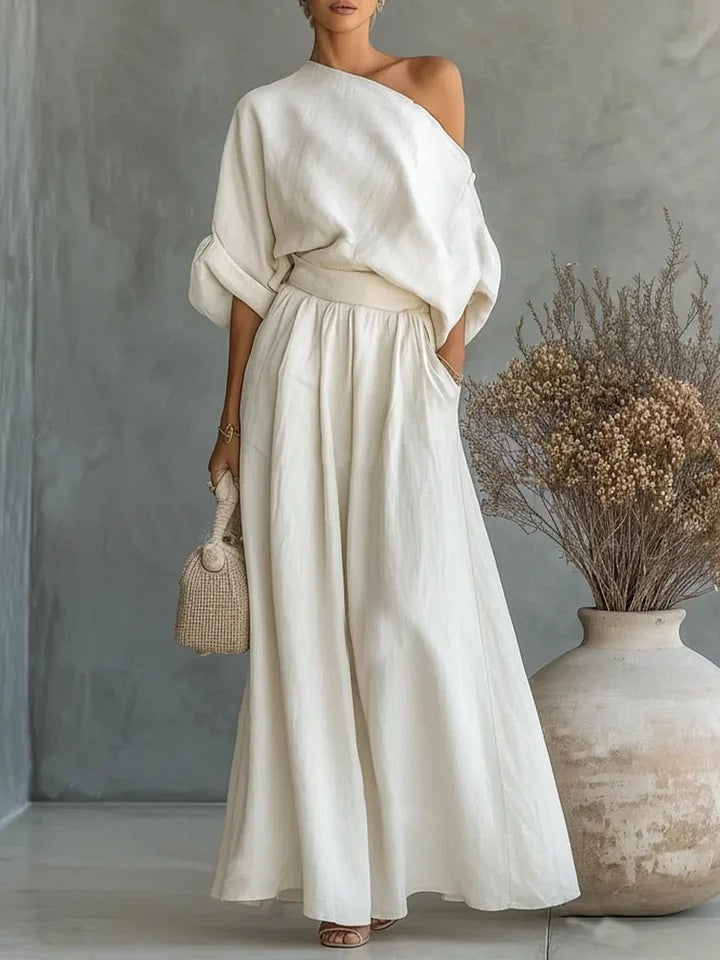 Off-Shoulder Crop Top and Wide-Leg Pants Two-Piece Set - Image 12