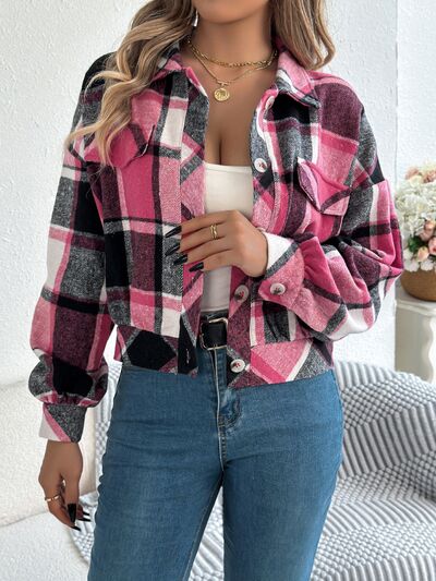 Classic Plaid Long Sleeve Button-Up Jacket for Women