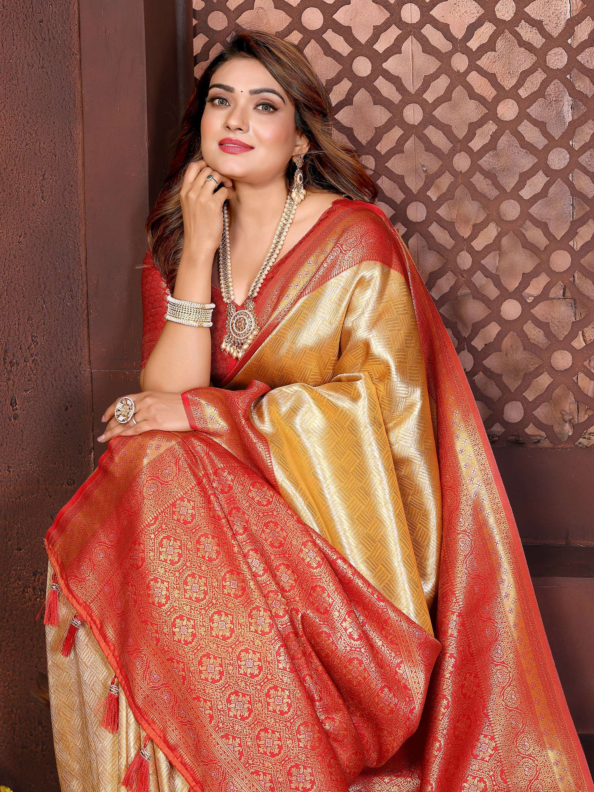 Cream Tissue Silk Woven Saree with Elegant Sheen
