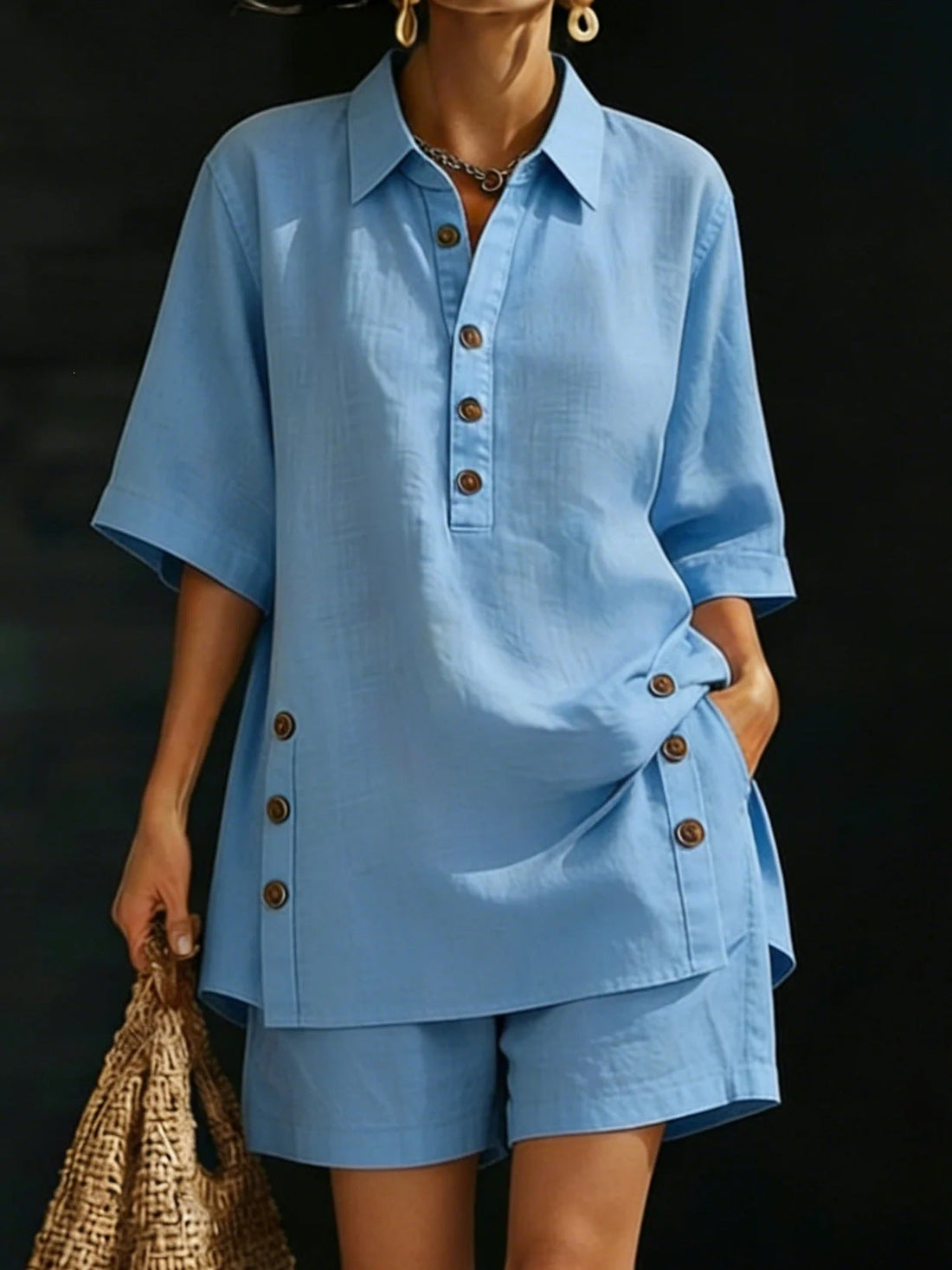 Short-Sleeve Button-Down Shirt and Shorts Set - Image 7