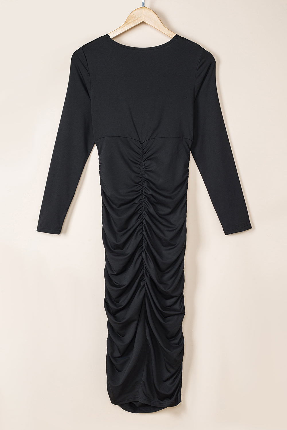 Solid Ruched Wrap V-Neck Midi Dress