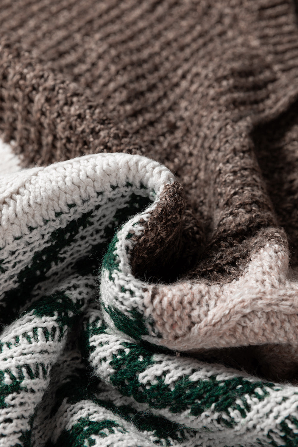 Colorblock Cable Knit Patchwork Tied Back Sweater