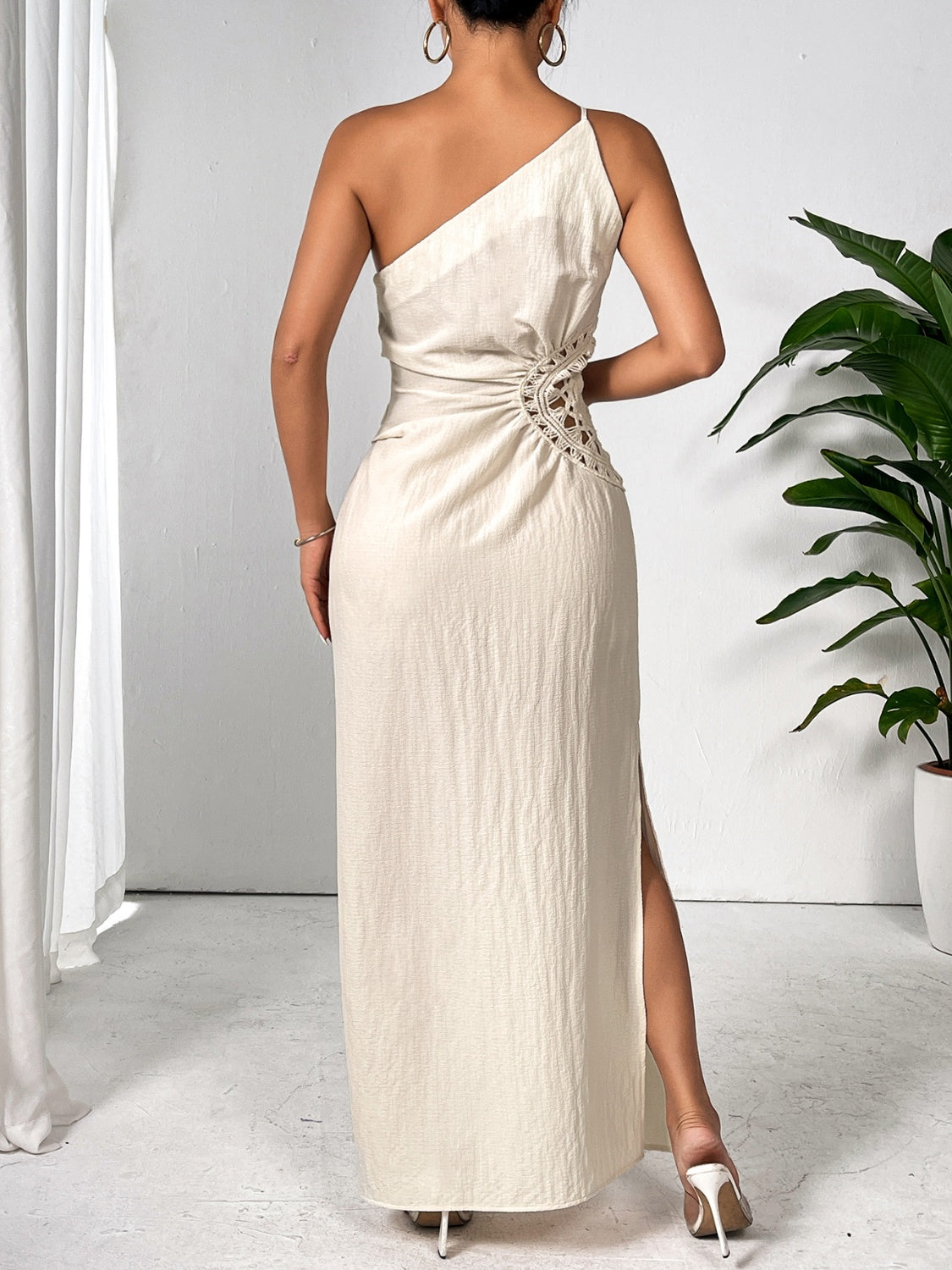 One Shoulder Sleeveless Maxi Dress for Evening Occasions