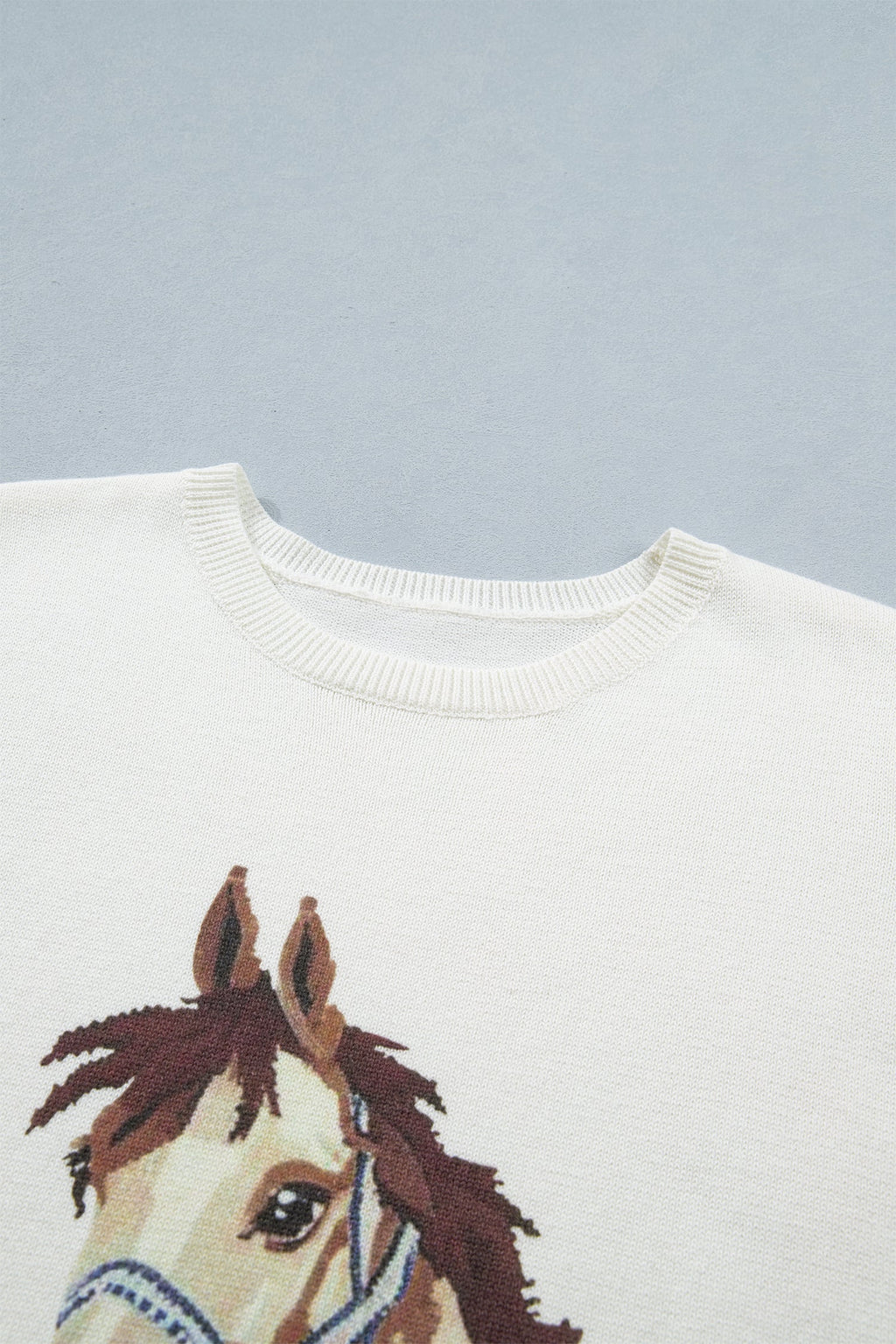 Regina Horse Graphic Short Sleeve Knit Sweater - Preppy Crew Neck