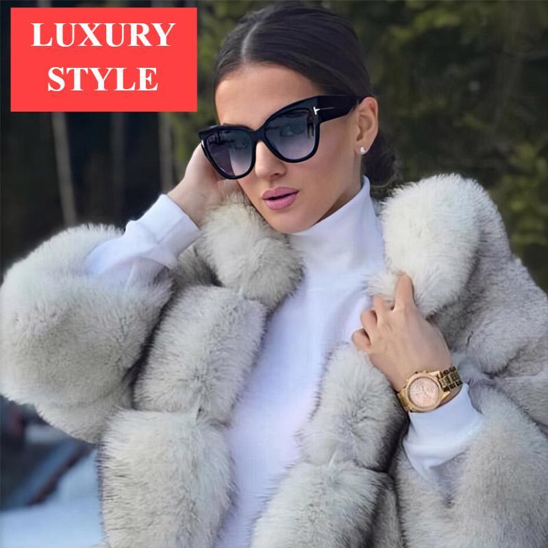 Luxury oversized cat eye sunglasses with gradient polarized lenses