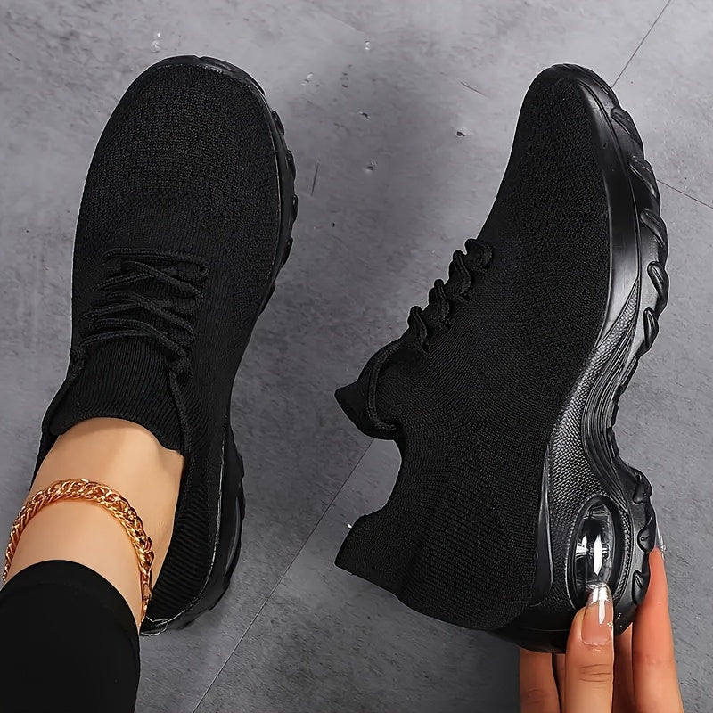 Women Lightweight Cushioned Arch Support Breathable Black Sneakers - Image 3