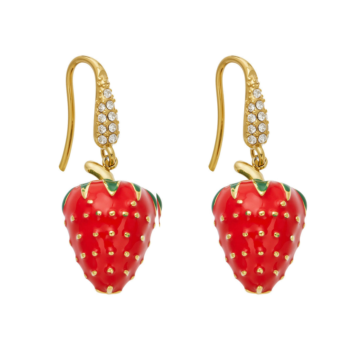 Strawberry Enamel Zircon Inlaid Earrings PVD Gold Plated Titanium Steel Fashion Women Ear Jewelry For Daily Dating Party Occasions