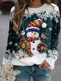 Women's Snowman Printed Panel Loose Sweater