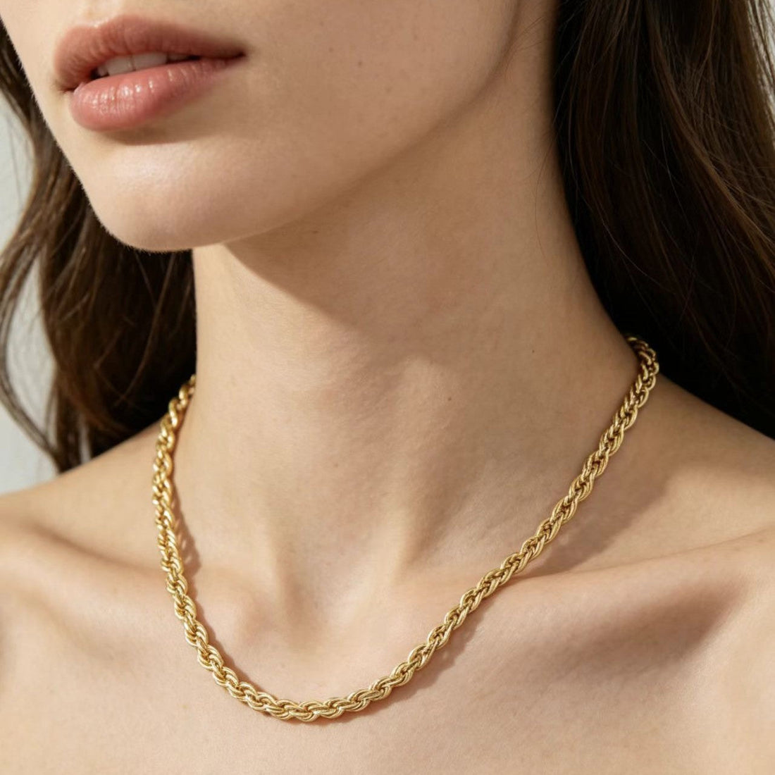 Vera Lux gold-toned stainless steel geometric rope chain necklace for women