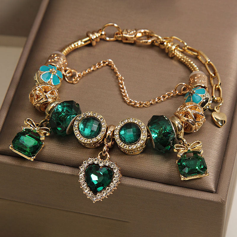 Green Crystal Heart Pendant Bracelet
