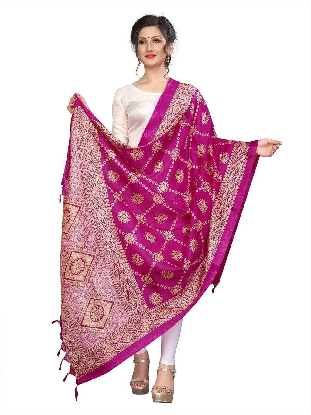 Pink Printed Khadi Bhagalpuri Dupatta - Traditional Ethnic Stole