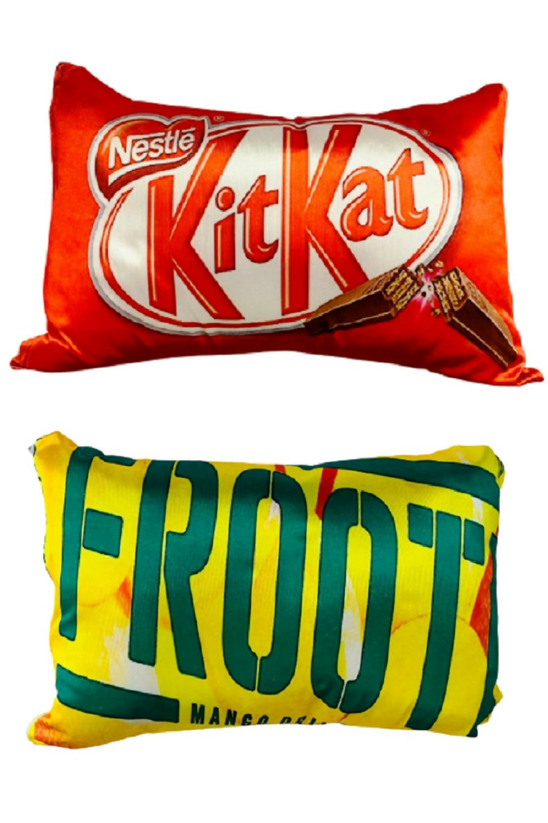 Set of two reversible cushions for kids with Kitkat and Frooti designs