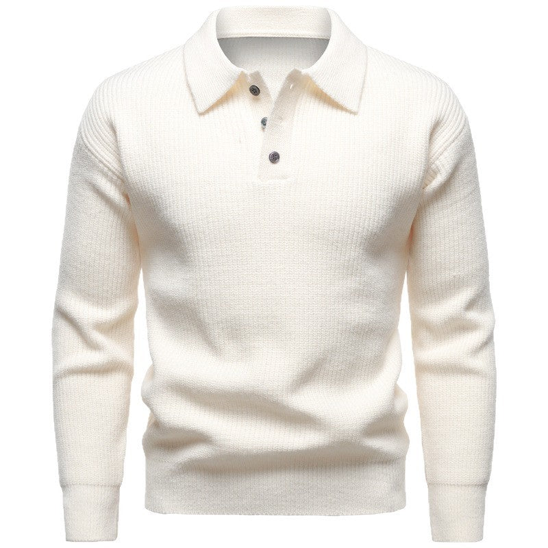 Men's British Style Polo Collar Knit Sweater with Batwing Sleeves