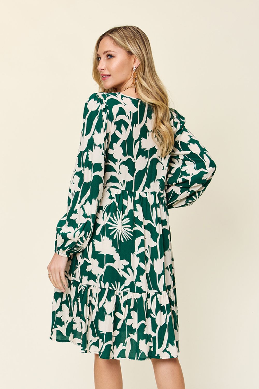 Printed Ruffle Hem Dress with Functional Pockets