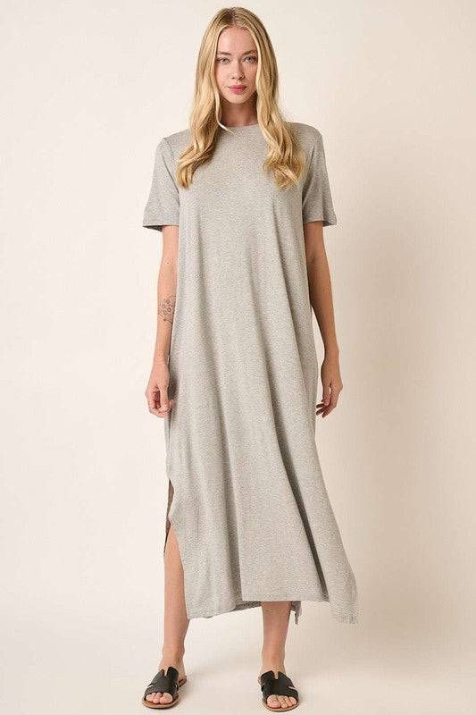 Grey Side Slit Knit Maxi Dress