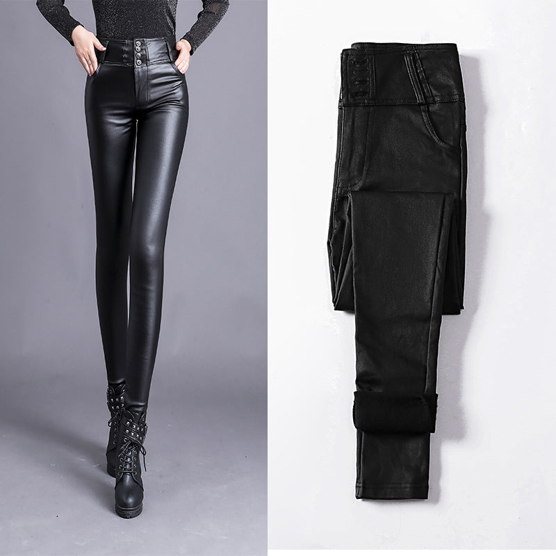 Womens High Waist Faux Leather Leggings Black Sleek Fit - Image 3
