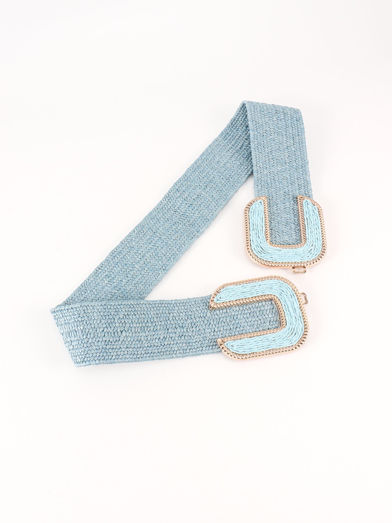 Wide Braid Stretch Belt with Statement Buckle in Sage Green