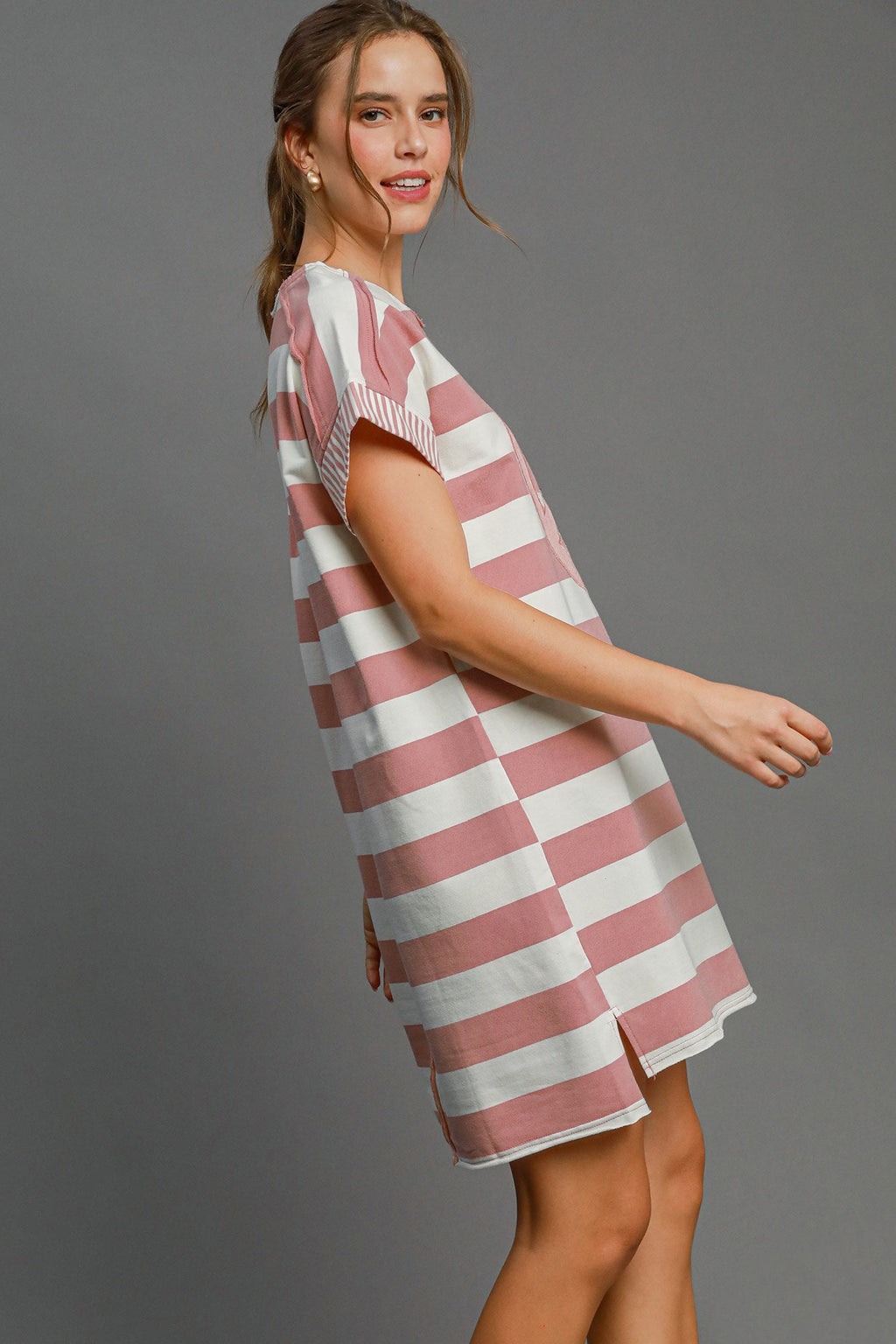 Peace Applique Striped Mini Dress with High-Low Hem