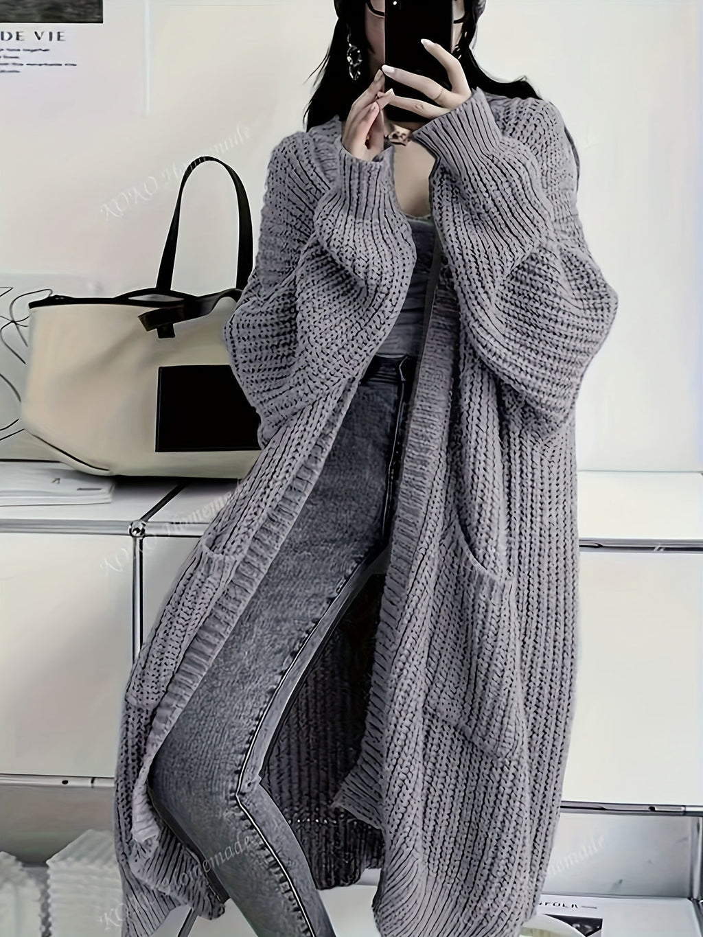 Women's Long Cardigan Over Knee V-Neck Chic