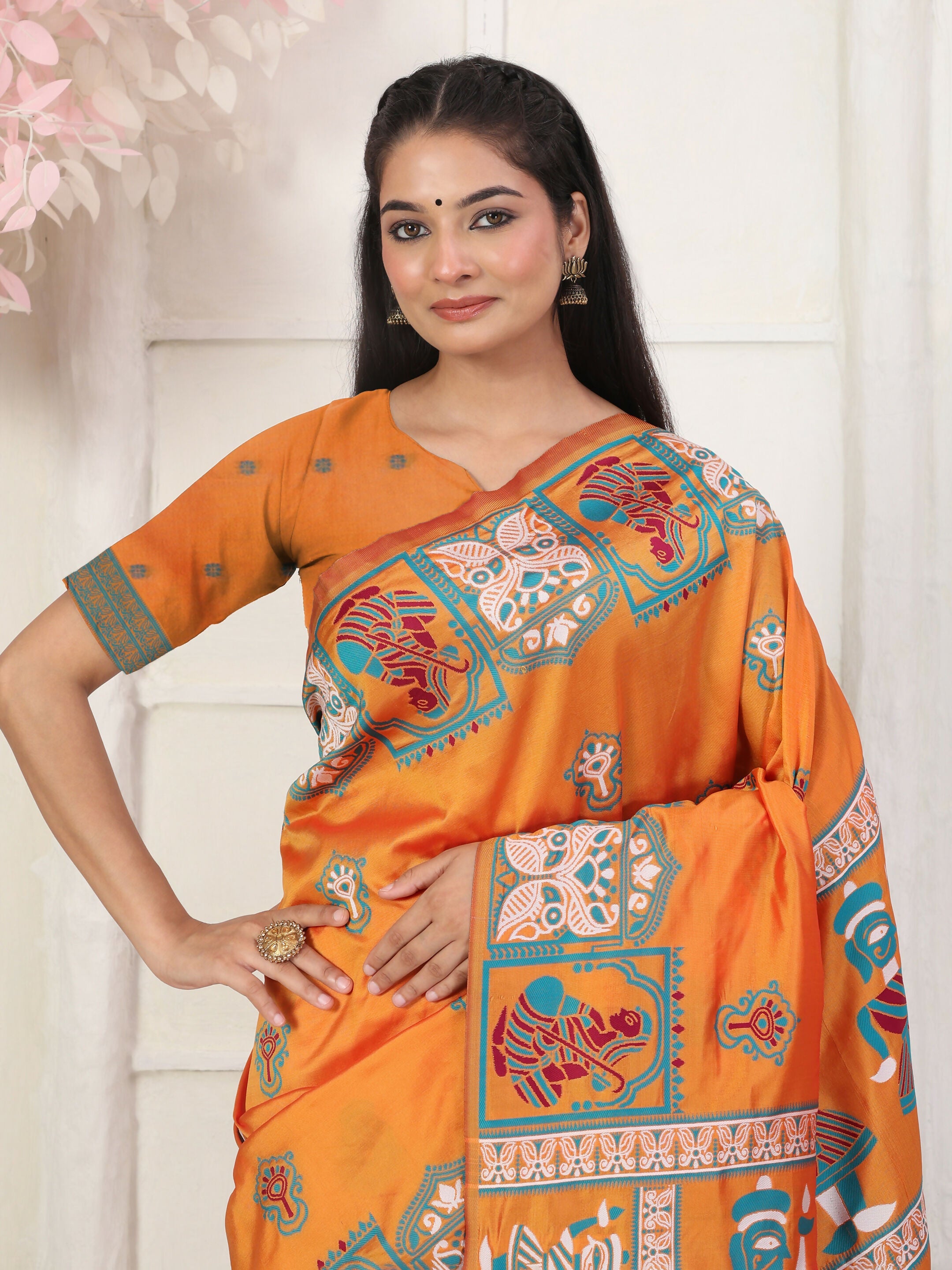 Shree Shyam Fashion Silk Blend Orange Saree