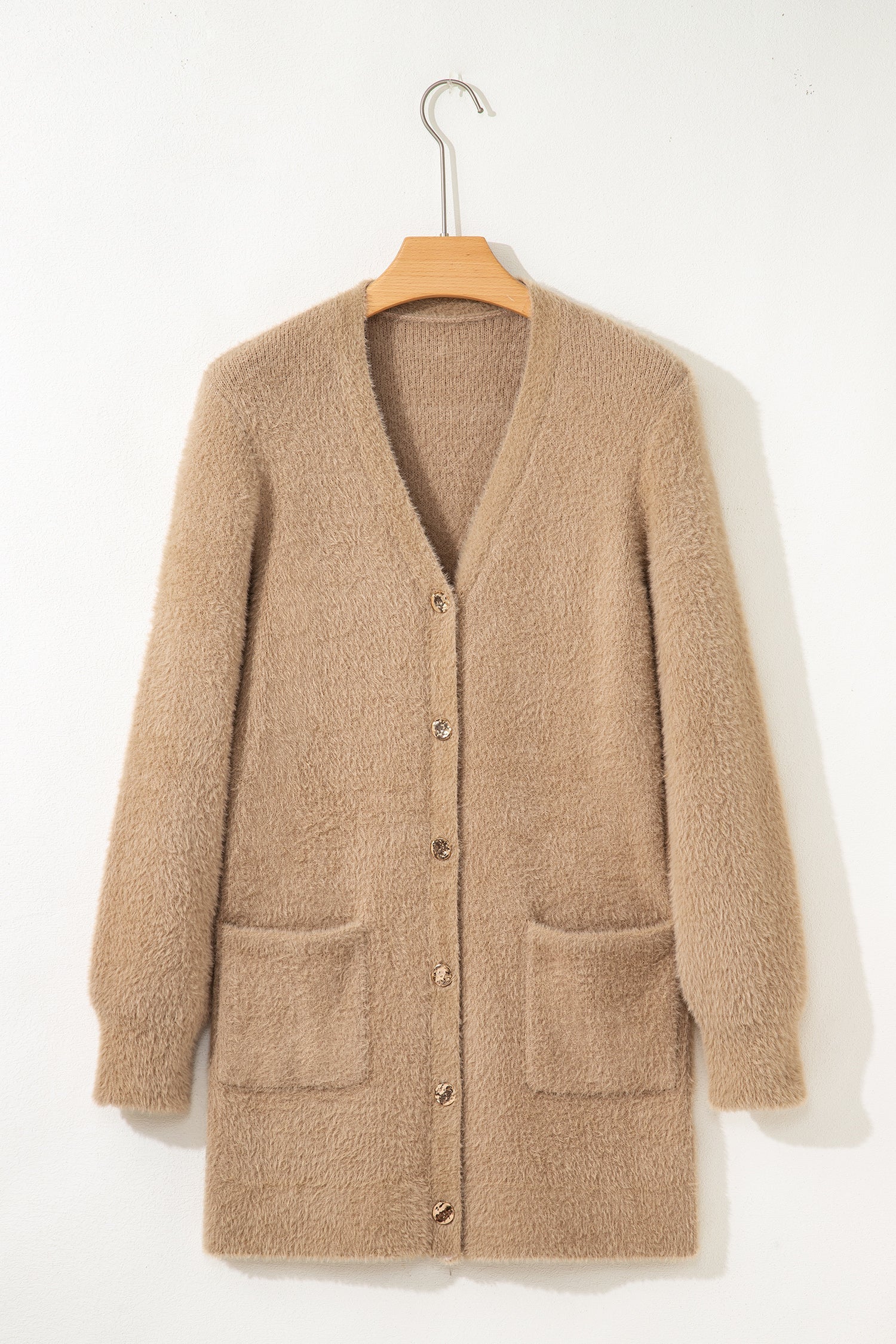Solid Fuzzy Button-Front Cardigan