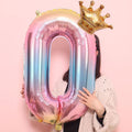 32-Inch Gradient Rainbow Number Balloon with Crown for Birthdays
