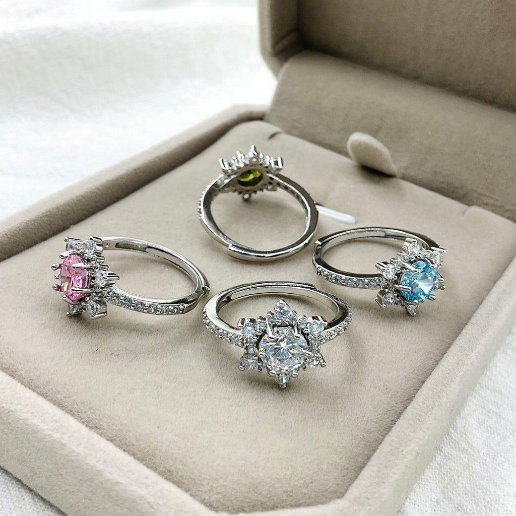 Colorful Zircon Snowflake Ring For Women Adjustable Personalized