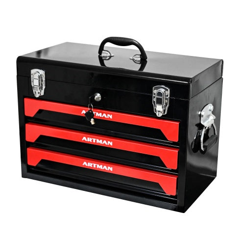 20-Inch Portable 3-Drawer Steel Tool Box with Metal Latch Closure