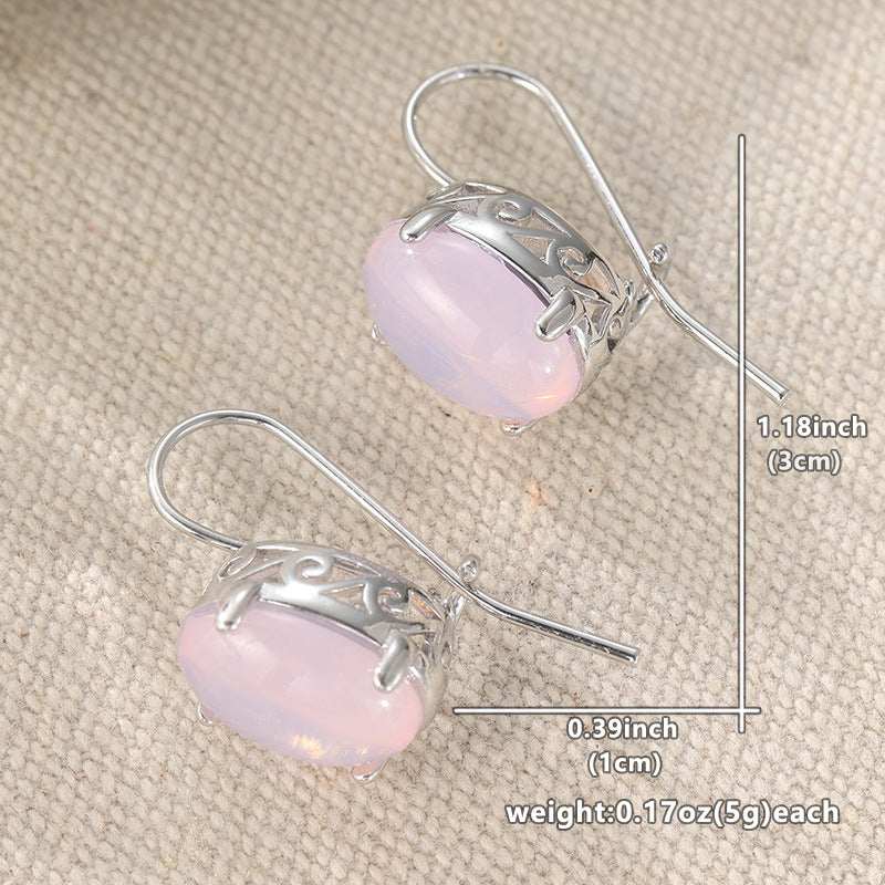 Vintage Oval Stone Drop Earrings Silver Tone Brass Women Daily Party Fashion Jewelry Elegant Versatile