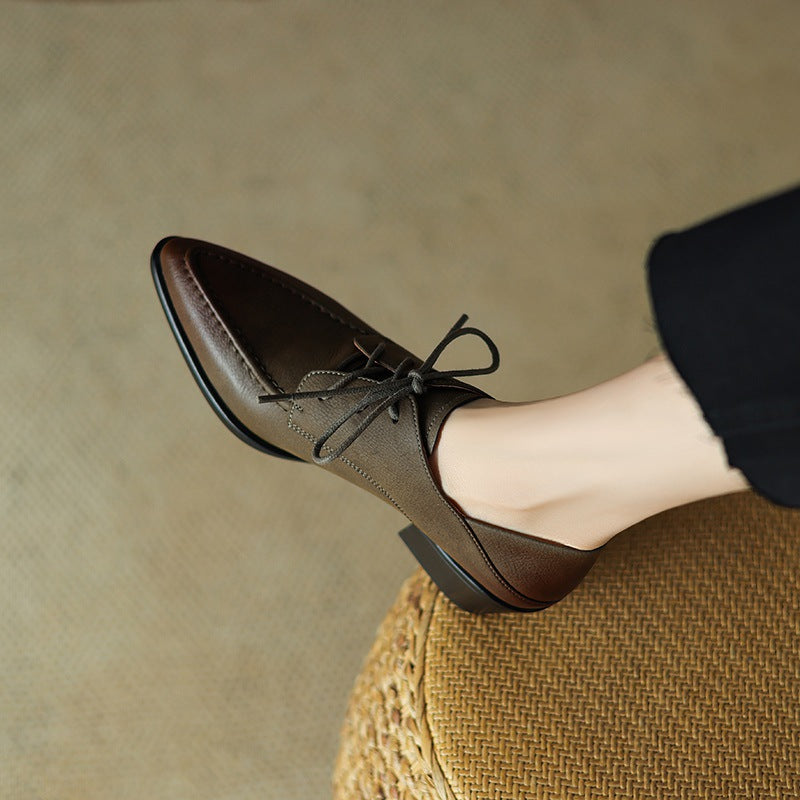 Women's Black Pointed-Toe Chunky Block Heel Lace-Up Dress Shoes - Image 6
